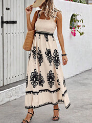 Cream maxi dress with black floral print, front view