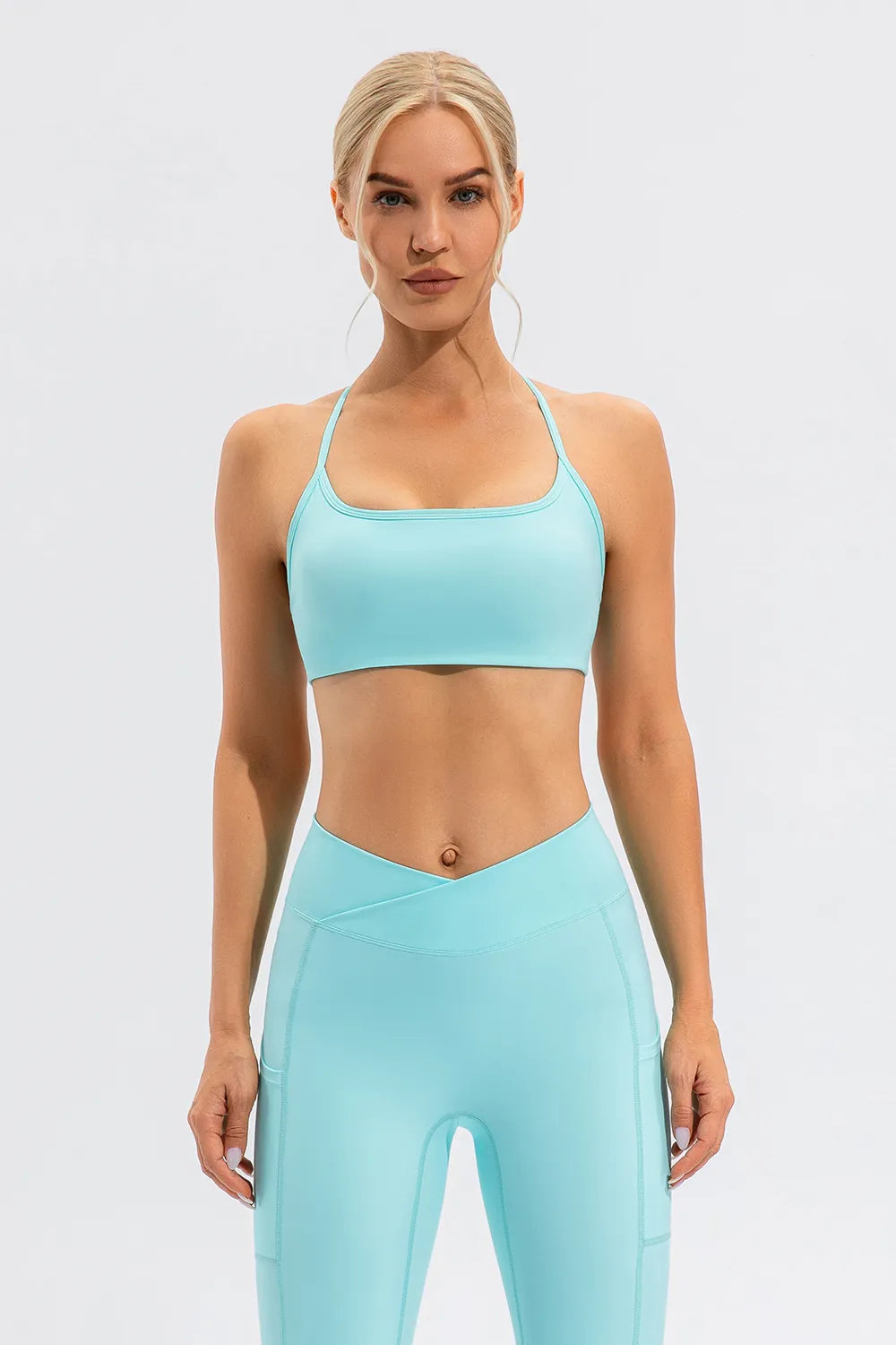 Aqua crisscross spaghetti-strap active cami and leggings