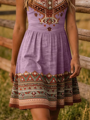 Close view of lavender skirt and patterned hem