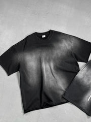 Black washed short-sleeve crew-neck T-shirt with cloudy gradient fading
