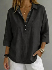 Women's plus-size snap-down 3/4-sleeve blouse, alternate view 5