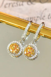 Platinum-Plated 2 Carat Moissanite Drop Earrings — Pair of platinum-plated moissanite drop earrings with yellow stones