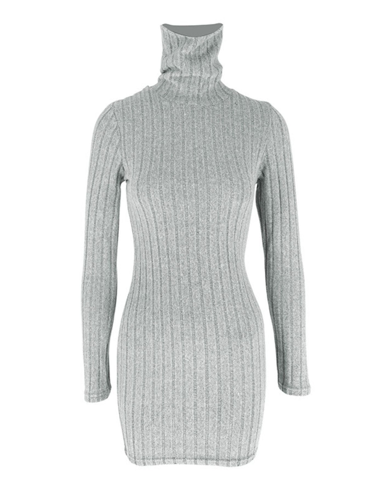 Front product view of gray turtleneck dress