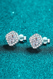Square cluster stud earrings tilted to show their sides and butterfly backs