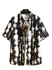 Black-and-cream abstract print short-sleeve button-up shirt, front view