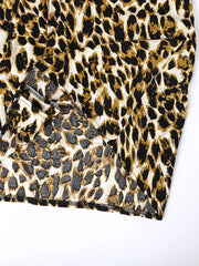 Close-up of the leopard-print shirt hem