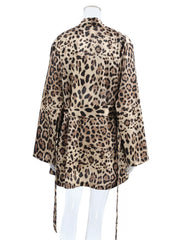 Back view of the leopard-print cardigan and shorts on a mannequin