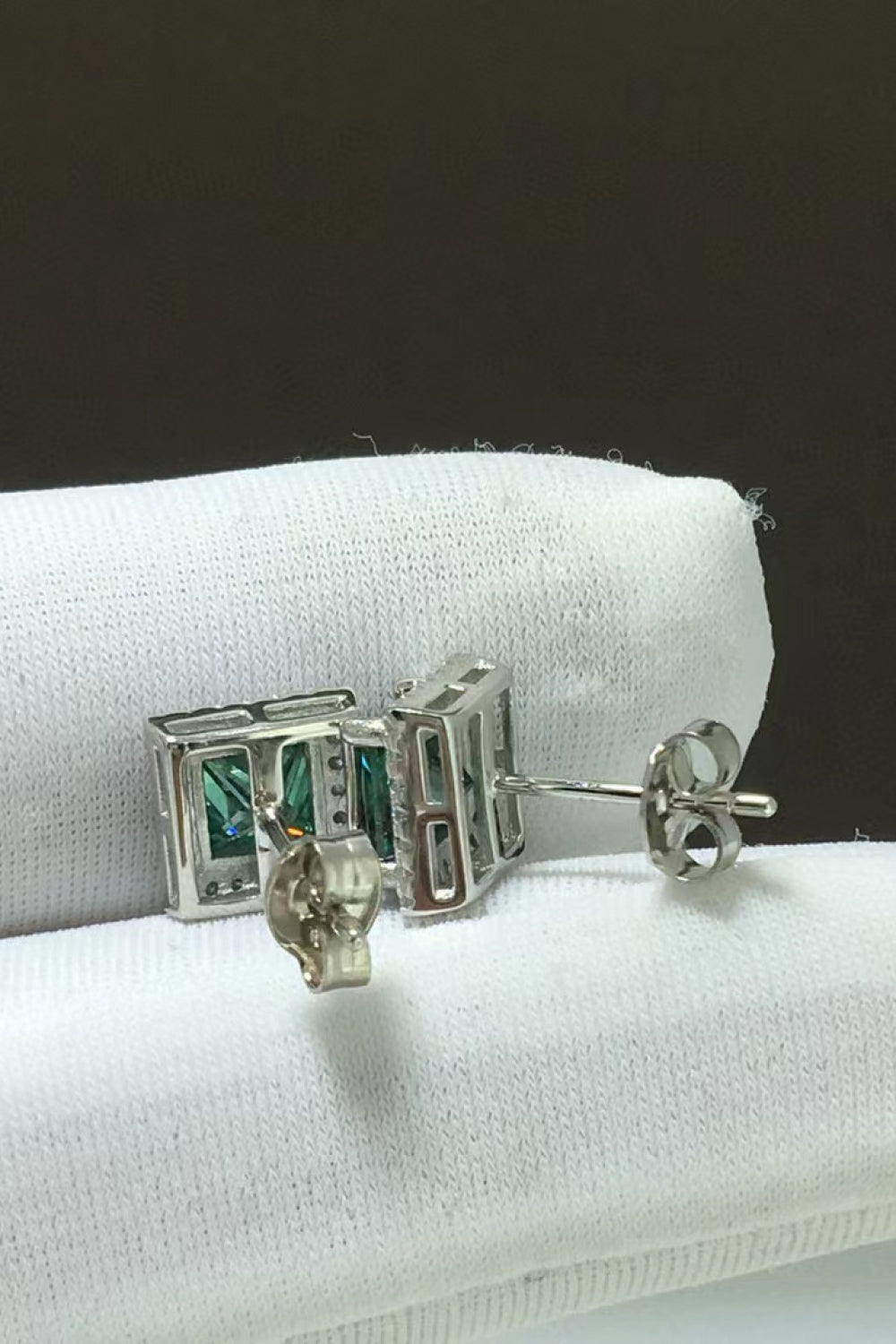 2 Carat Moissanite Square Stud Earrings — Side view showing posts and earring profile