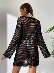 Black crochet cover-up dress, back view
