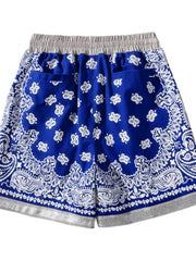 Royal-blue floral and paisley shorts, alternate front view