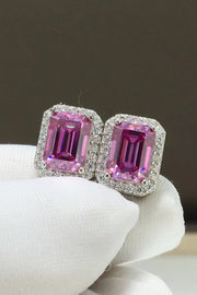Shiny and Elegant 2 Carat Moissanite Stud Earrings — Pair of rose-colored geometric moissanite stud earrings