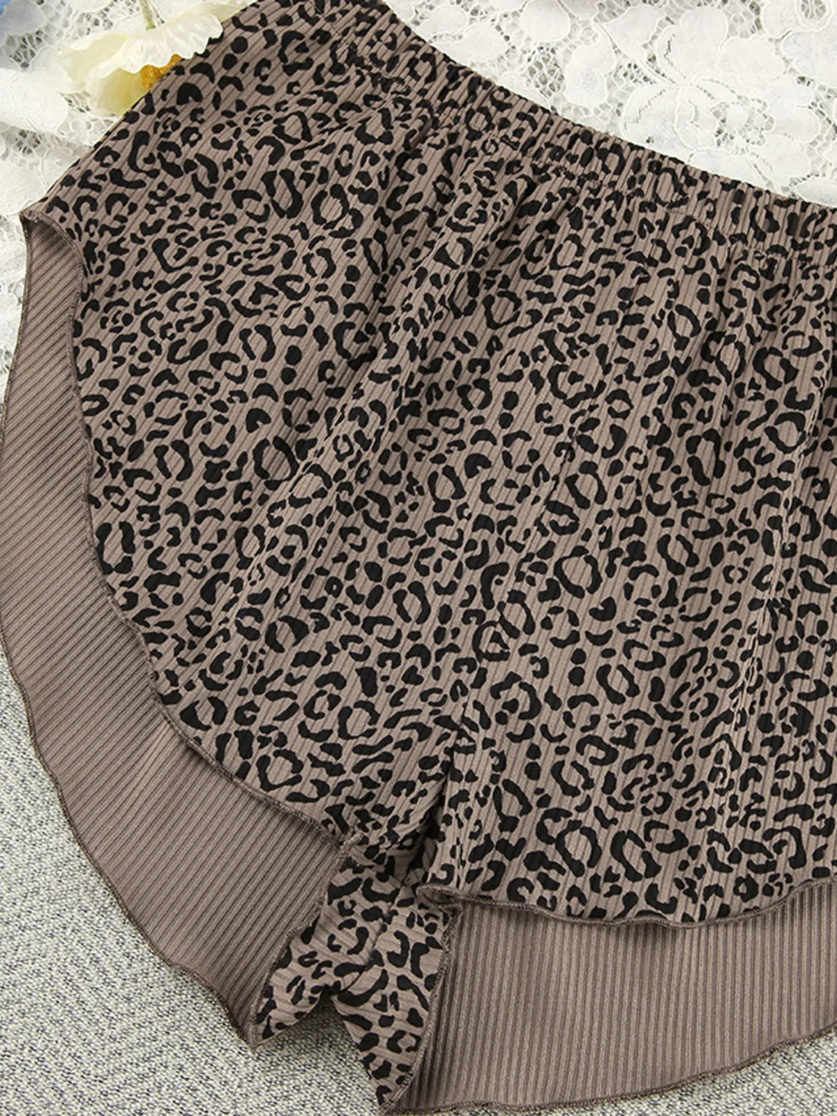 Leopard-print cami and cardigan fabric detail