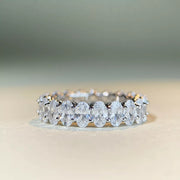 Front view of the row of clear stones across the silver band.