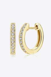 Gold-tone hoop earrings with clear stones along the front, shown open and closed