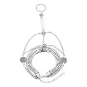 Silver-tone layered chain hand bracelet with connected finger ring