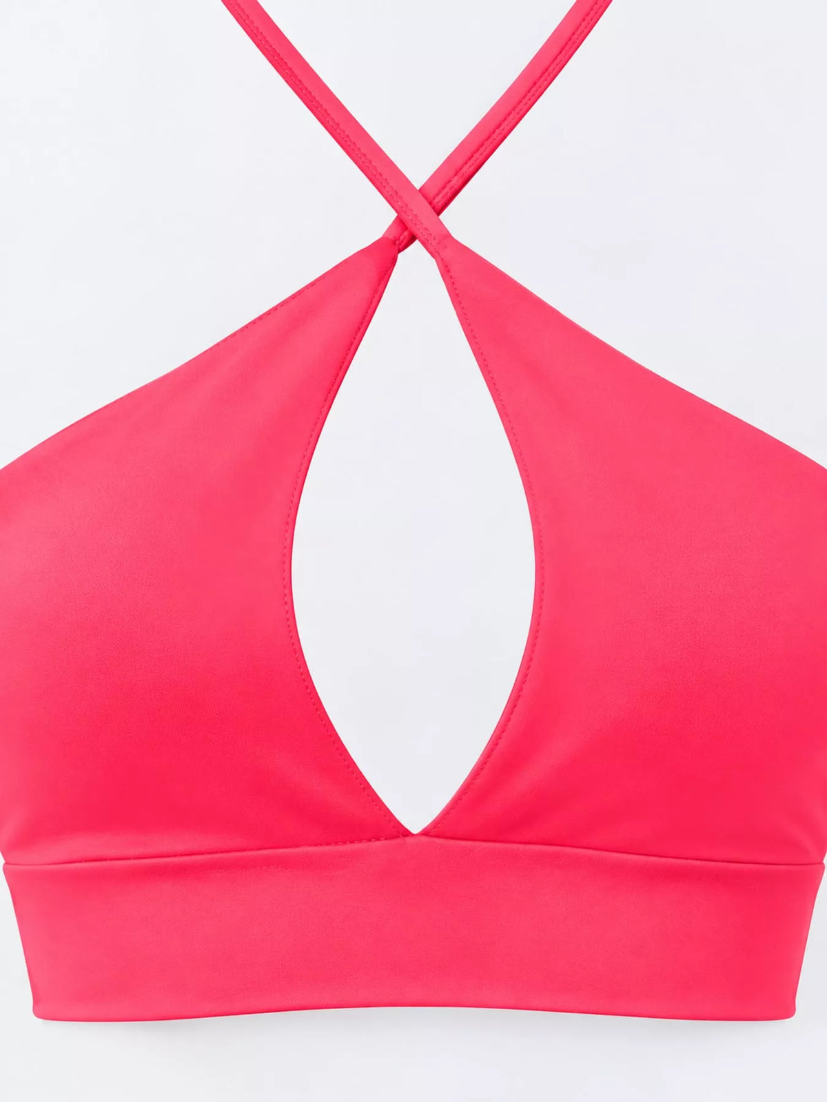 Bright pink halter crop cami displayed front with teardrop cutout