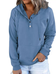Women’s plus-size kangaroo-pocket drawstring hoodie in blue front view