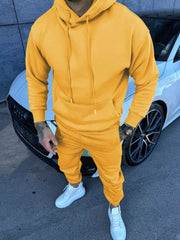 Men's hoodie and pants set with a kangaroo pocket shown from the front