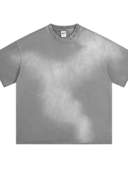Gray washed short-sleeve crew-neck T-shirt displayed flat
