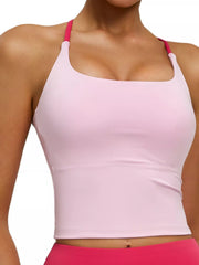 Dusty pink sports bra paired with leggings, front view