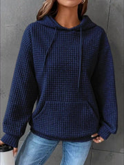 Navy textured hoodie with kangaroo pocket, front view
