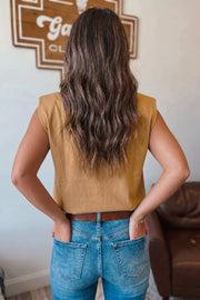 Back view of taupe sleeveless tank top