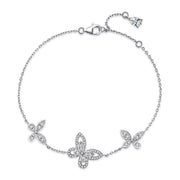 Top view of the butterfly chain bracelet with clasp and three jeweled motifs
