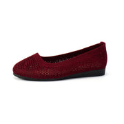 Burgundy mesh flat slip-on in side profile