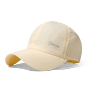 Beige breathable cap with perforated side panels and curved brim