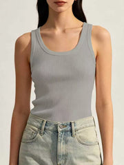 Gray ribbed U-neck tank front