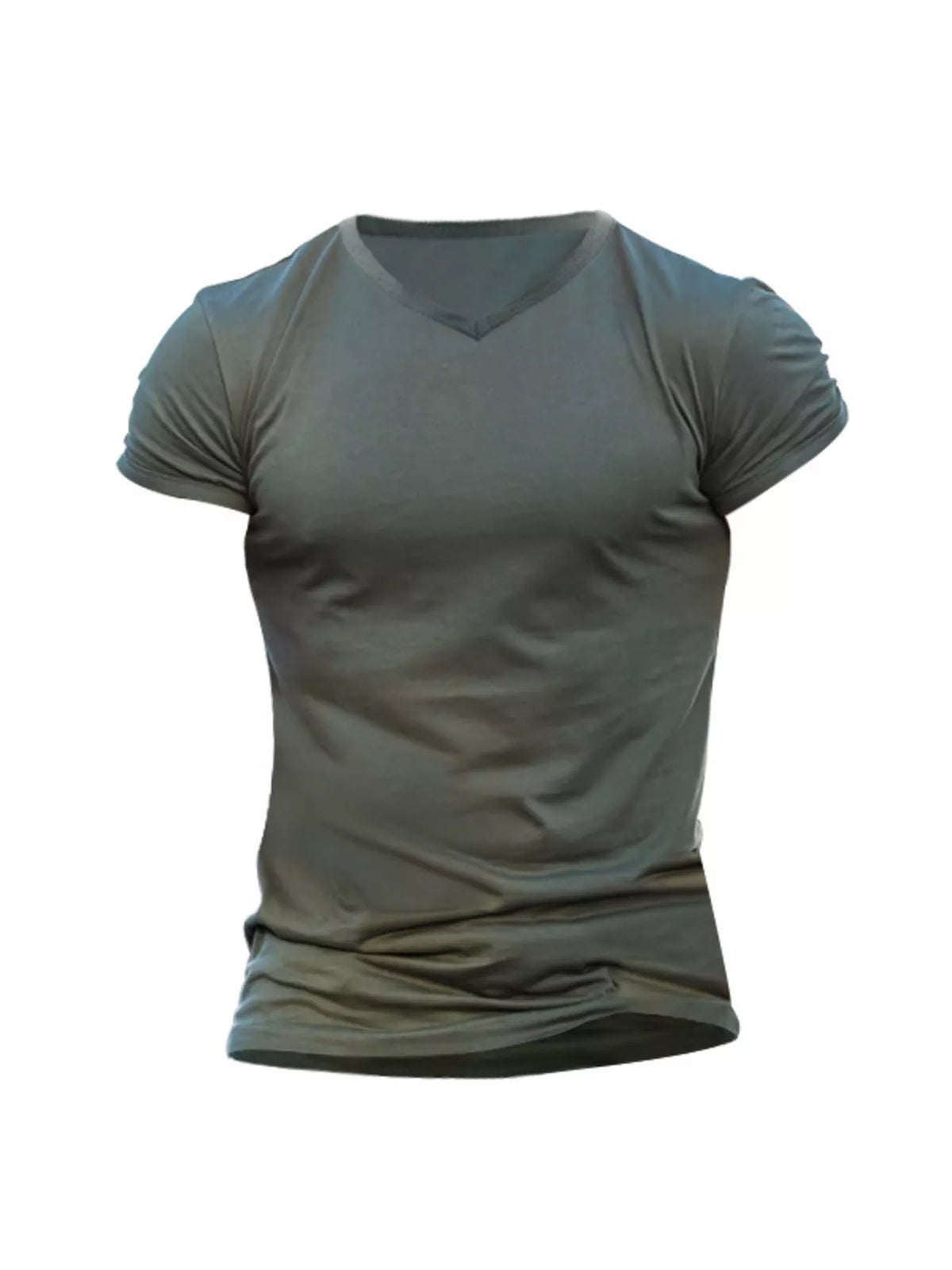 Olive V-neck T-shirt, front view