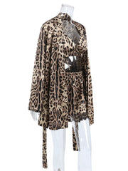 Side view of mannequin wearing the leopard-print bra and open cardigan