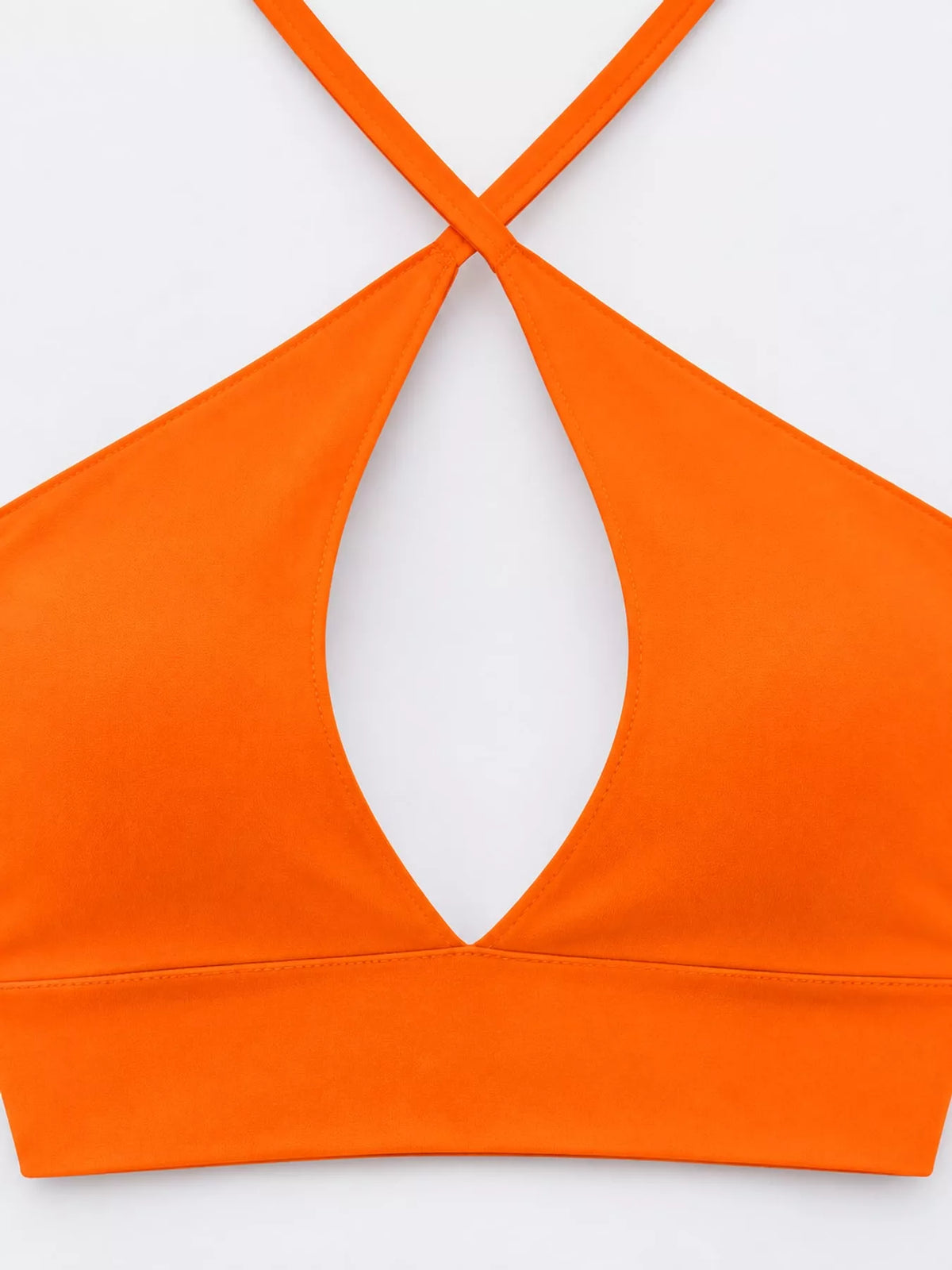 Orange halter crop cami displayed front with teardrop cutout