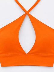 Orange halter crop cami displayed front with teardrop cutout