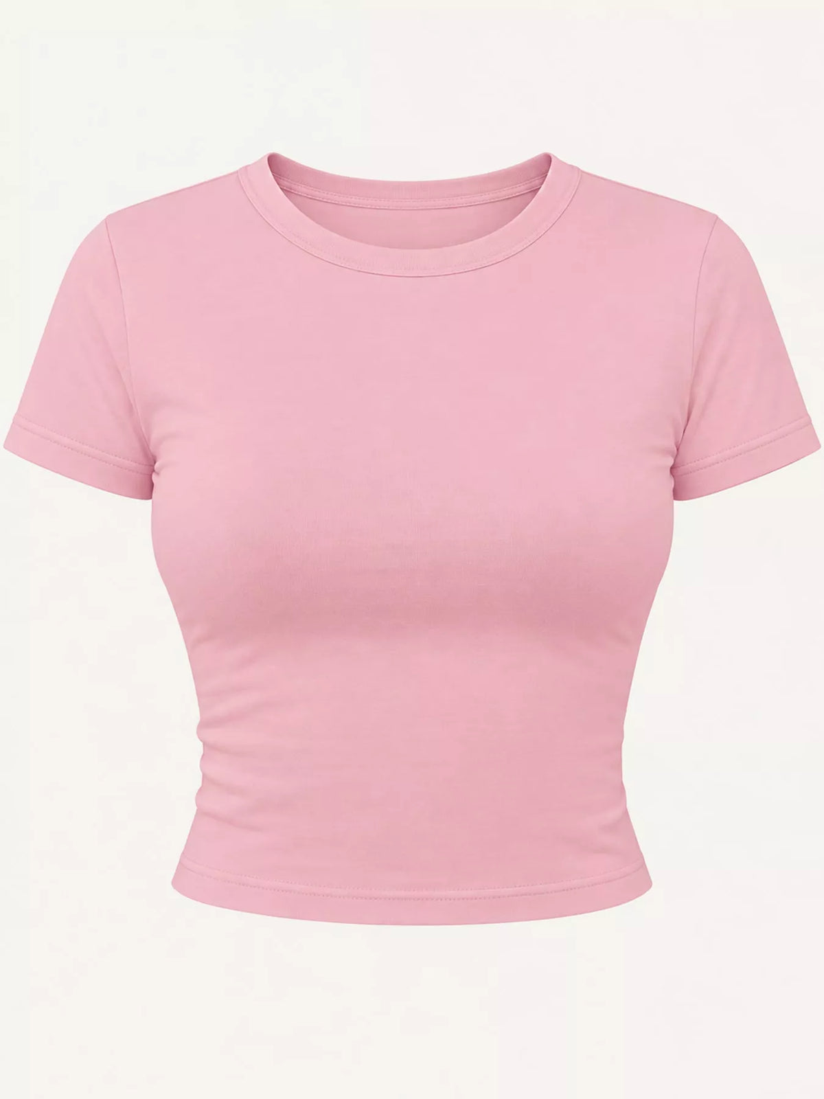 Pink short-sleeve crop T-shirt, front view.