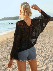 Black crochet cover-up, back view