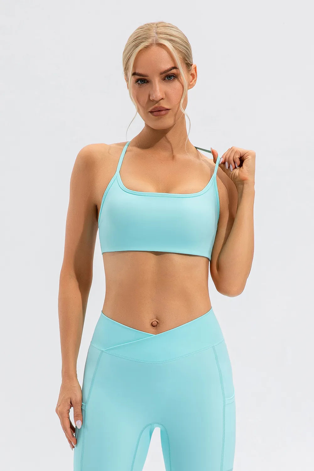Aqua active cami and leggings, front view