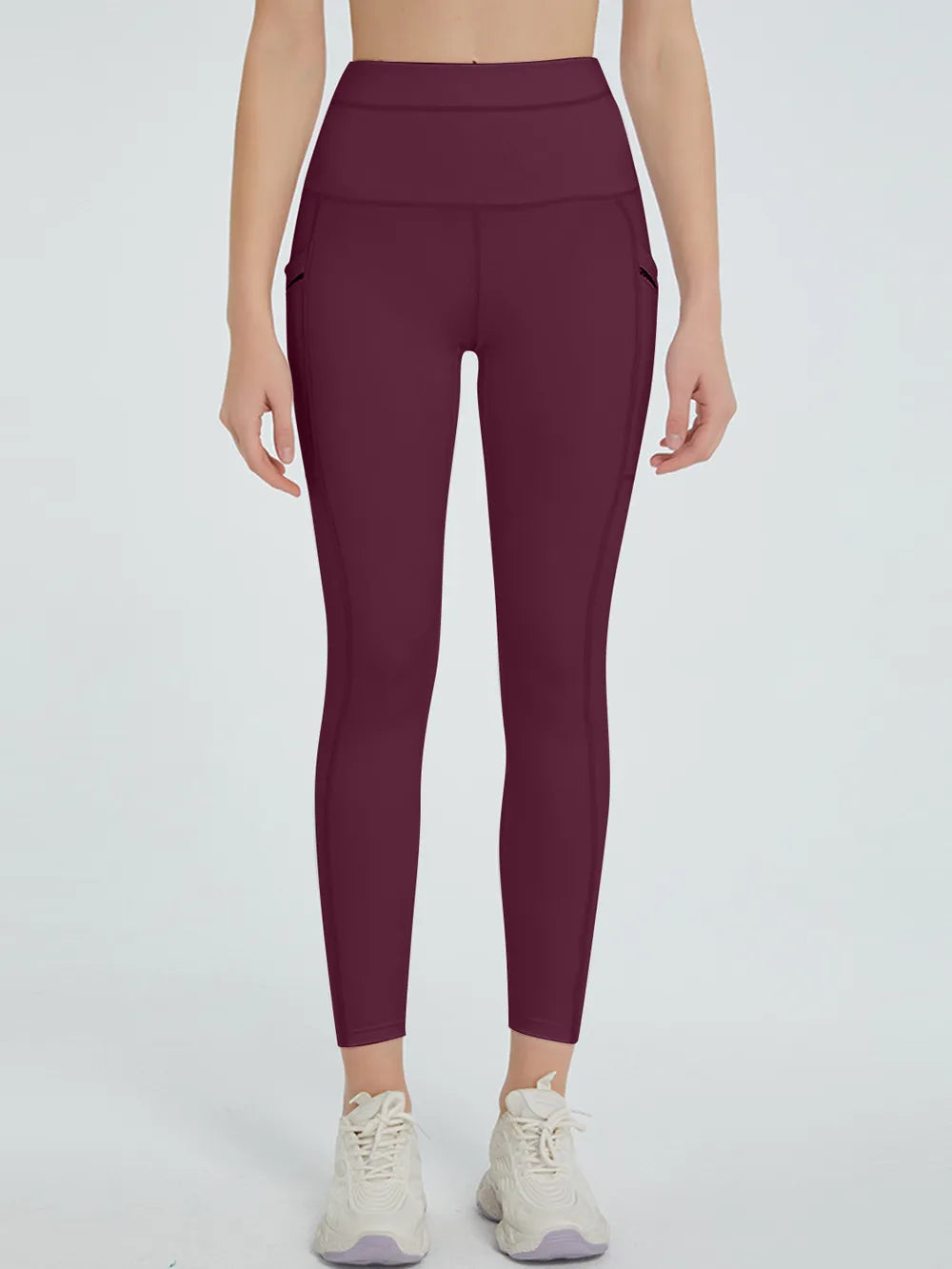 Burgundy leggings shown from the back
