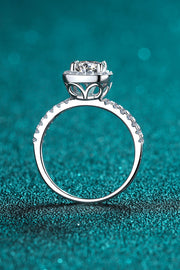 Profile view of the square halo ring showing the raised setting and pavé band.
