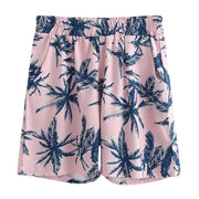 Pink palm-print matching shorts, front view