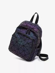 Geometric backpack angled to show front and side
