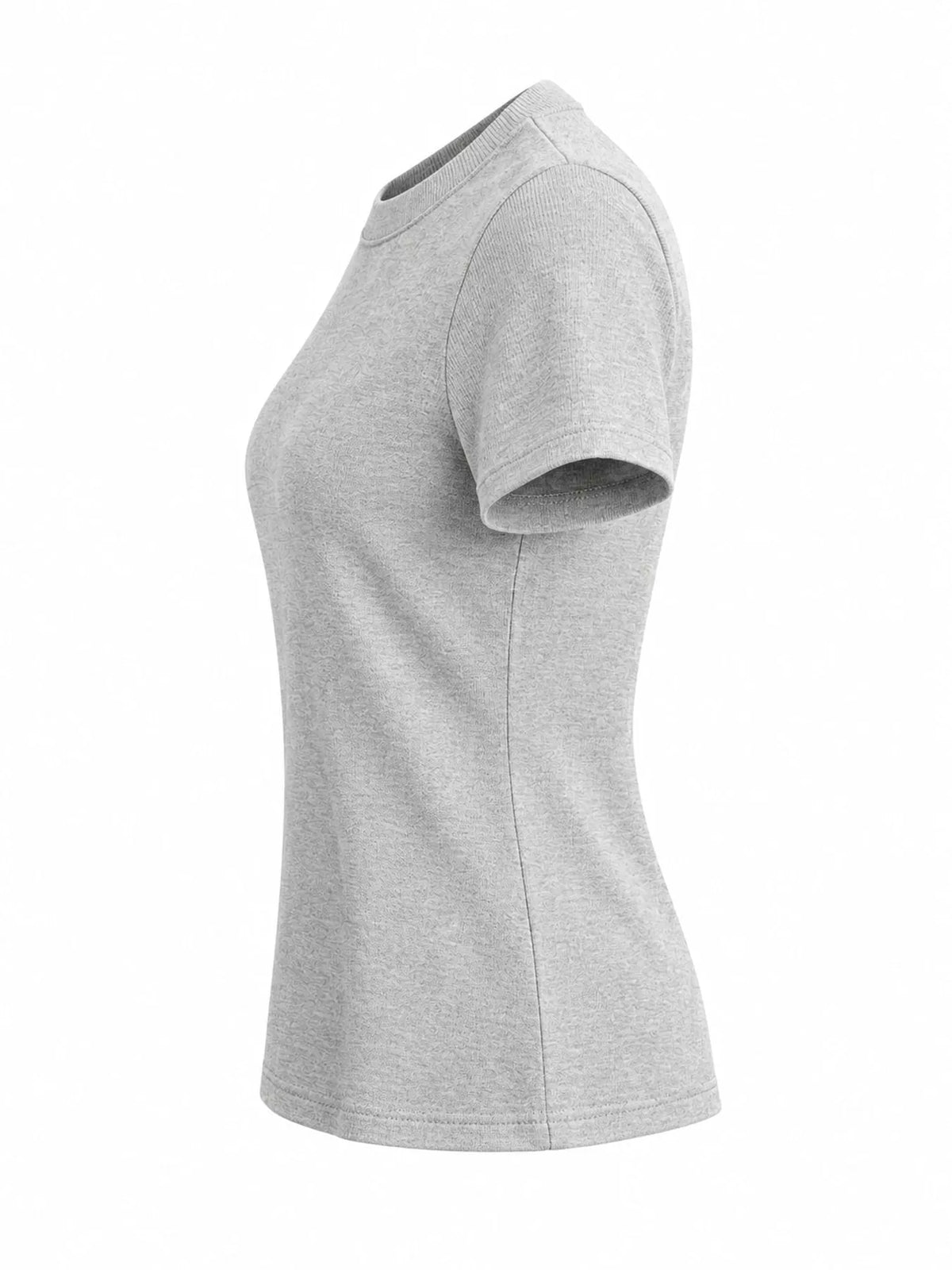 Brown crew neck T-shirt shown from the side.