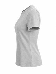 Brown crew neck T-shirt shown from the side.