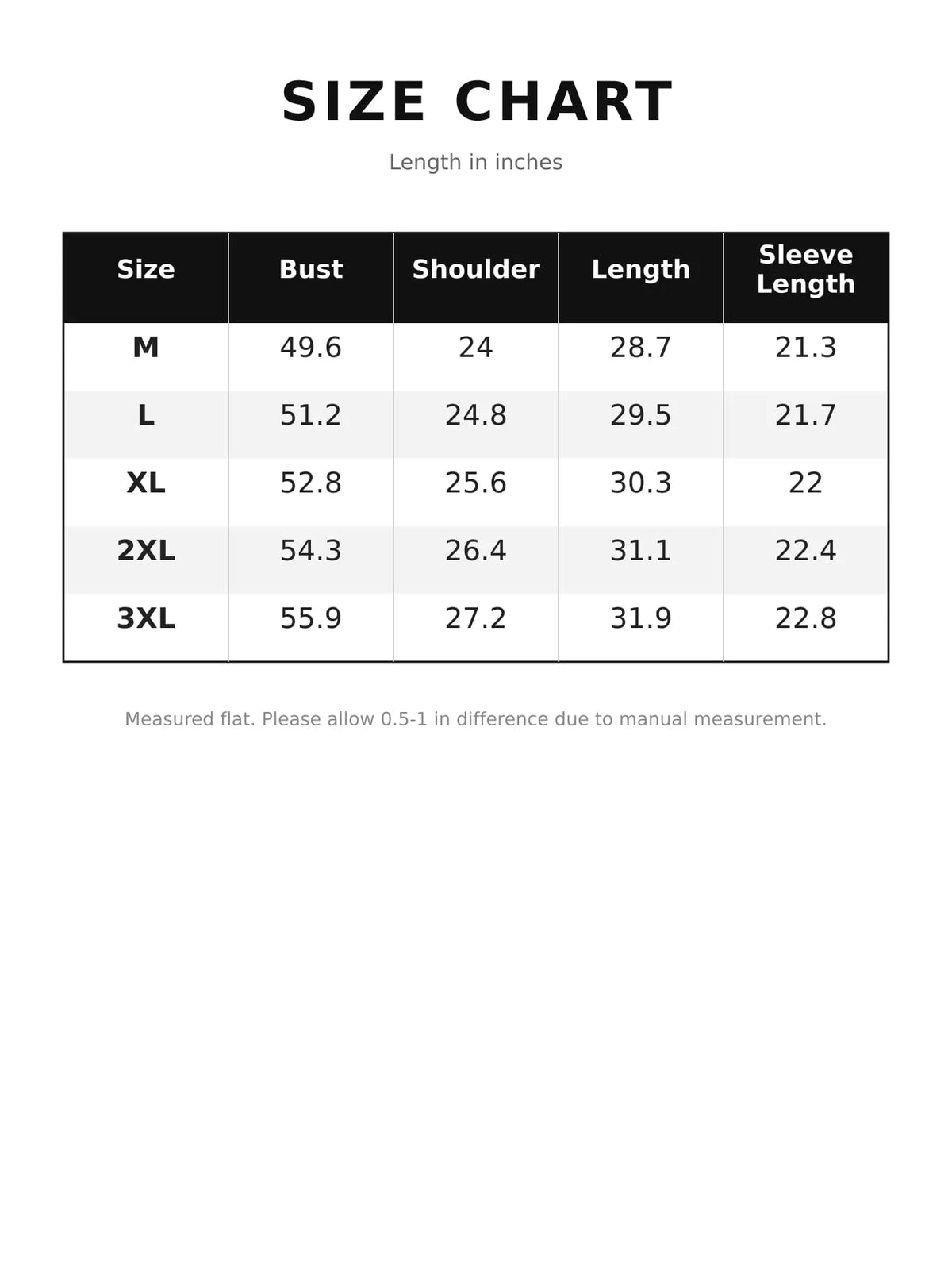 Plus-size hoodie size chart listing garment bust, shoulder, length and sleeve measurements