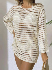 White long-sleeve crochet cover-up, front view