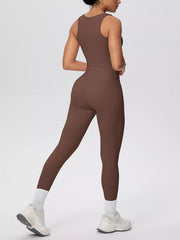 Cream scoop-neck tank and matching leggings, full front view