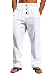 Back view of white pants worn with sandals
