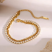 Layered rhinestone bracelet worn on wrist