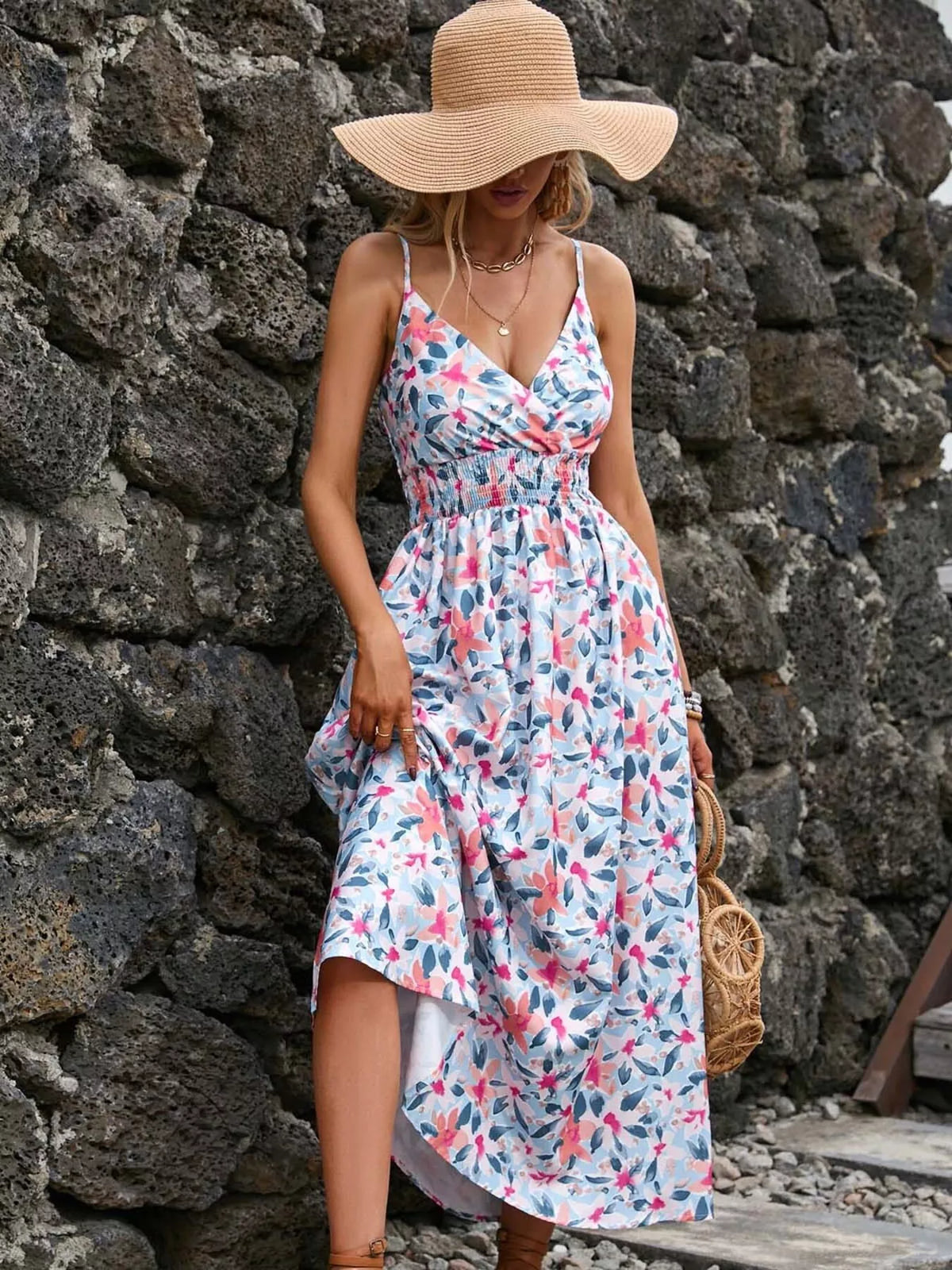 White floral paisley dress, angled front view