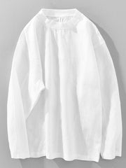 White long-sleeve crewneck T-shirt, front view
